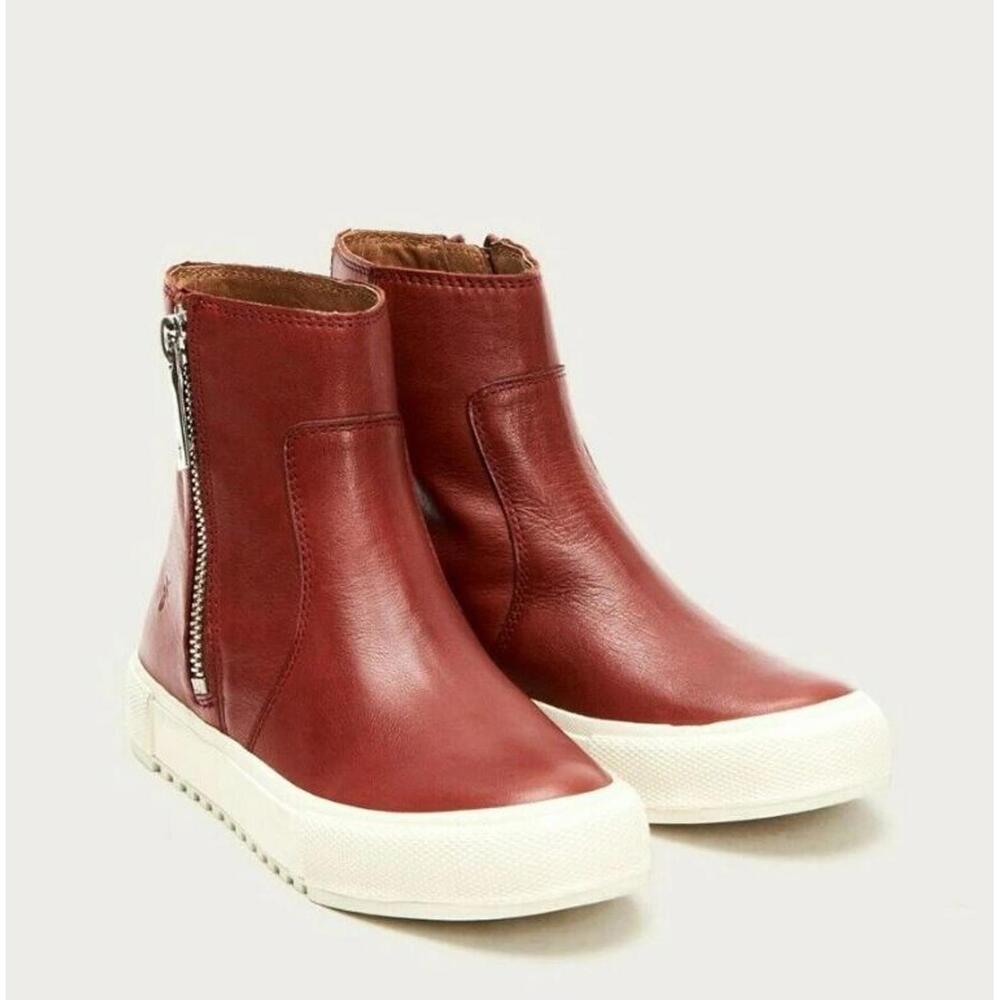 Frye Leather Gia Lug Zip Ankle Booties High Top Sneaker Size 7 Gloria Red Clay